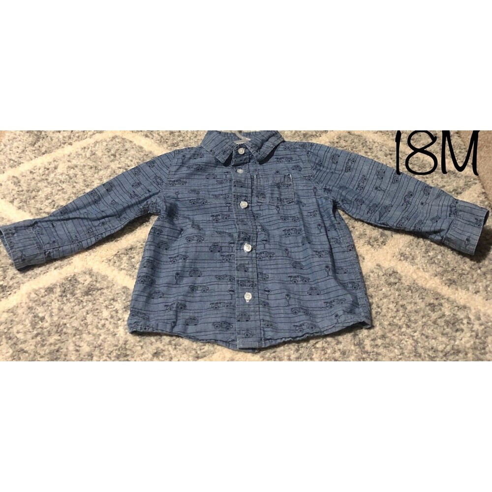 Jumping Beans Blue Cars Long Sleeve Button Up Shirt Size 18M